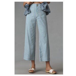Anthropologie Colette Cropped Wide-Leg Pants Linen Turquoise 26P 26 Petite